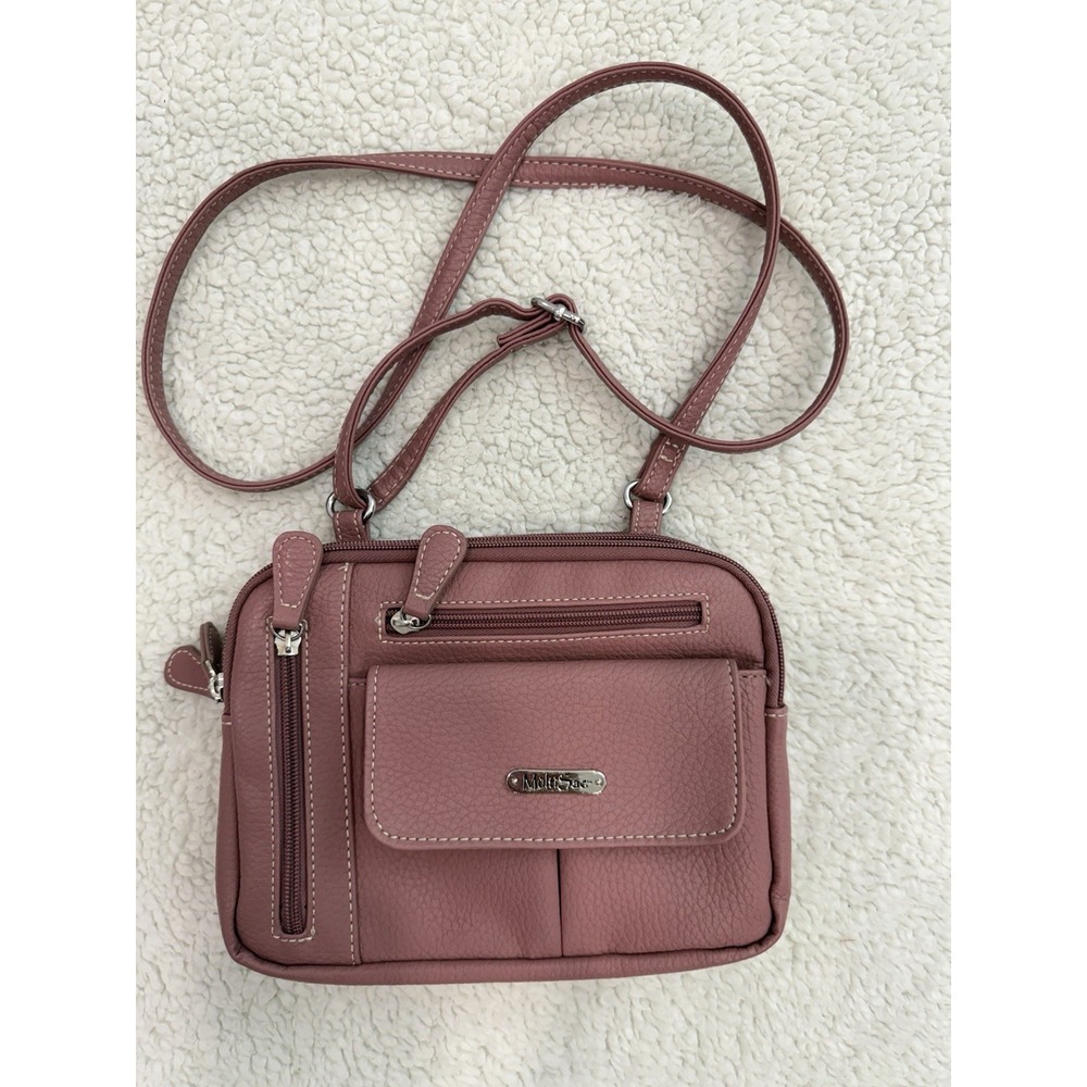 MultiSac Crossbody Bag Mauve Pink Faux Leather Multi Pocket Shoulder Purse